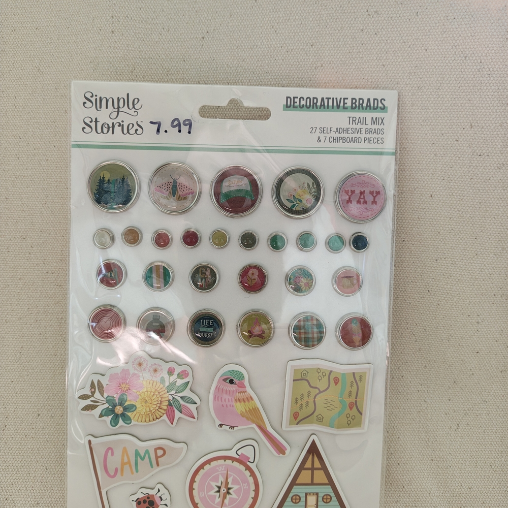 Trail Mix Decorative Brads - Pink, Green, Teal, Gold Accents